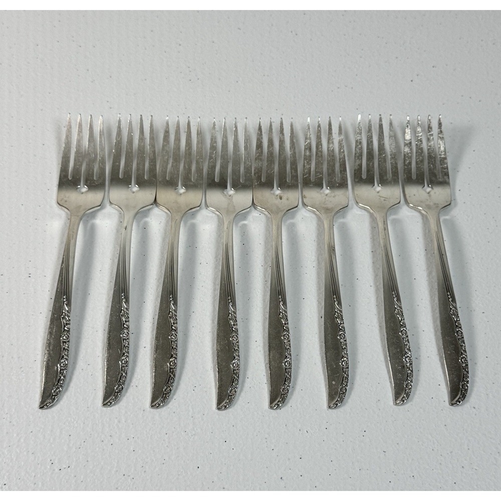Oneida Brittany Rose Silverplate Dessert Forks Set of 8 Vintage Cottagecore